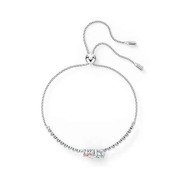 SWAROVSKI-Womens-Attract-Soul-Jewelry-Collection-Pink-Crystals-Clear-Crystals Swarovski Attract Soul Bangle Bracelet with Square Cut Clear Crystal on a Rhodium Plated Setting with Matching Chain