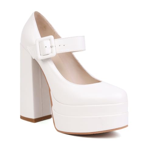 Women's Cute Platform Round Closed Toe Pumps Strap Comfortable Chunky High Heels Office Concise Kawaii Cosplay Work Casual Mary Jane Daily Wear Fashion Business Dress Shoes