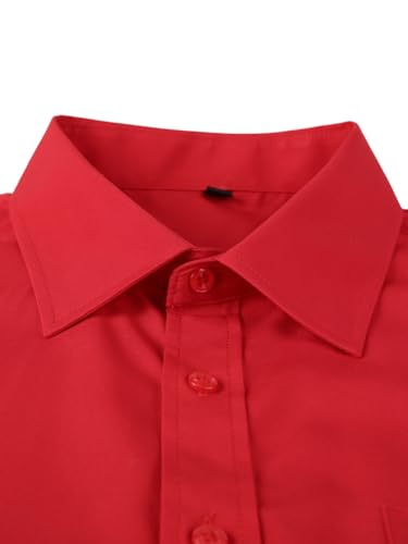 corfty Men Long Sleeve Dress Shirt - Regular Fit Stretch Free-Wrinkle Casual Button Down Shirt (Flame Red, Small) - Image 4