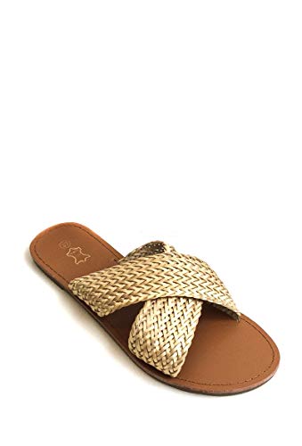 DCC Mule - Sandalias para mujer, diseño de espadrilla, color dorado, Marrón (dorado), 37 EU
