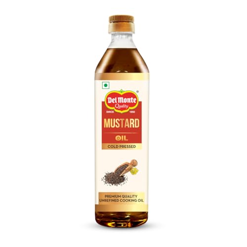 Del Monte Cold Pressed Mustard Oil 1L, Kolhu/Kacchi Ghani/Chekku | 100% Pure & Unrefined | Extracted from A1 grade mustard seeds | Rich Strong Aroma & Flavour | Healthy everyday cooking oil: Ideal for Deep Frying, Roasting, Grilling | Cholesterol & Chemical Free | Contains MUFA, Omega 3, 6 PUFA, natural antioxidants | Good for Heart health Del Monte Cold Pressed Mustard Oil 1L, Kolhu/Kacchi Ghani/Chekku | 100% Pure & Unrefined | Extracted from A1 grade mustard seeds | Rich Strong Aroma & Flavour | Healthy everyday cooking oil: Ideal for Deep Frying, Roasting, Grilling | Cholesterol & Chemical Free | Contains MUFA, Omega 3, 6 PUFA, natural antioxidants | Good for Heart health