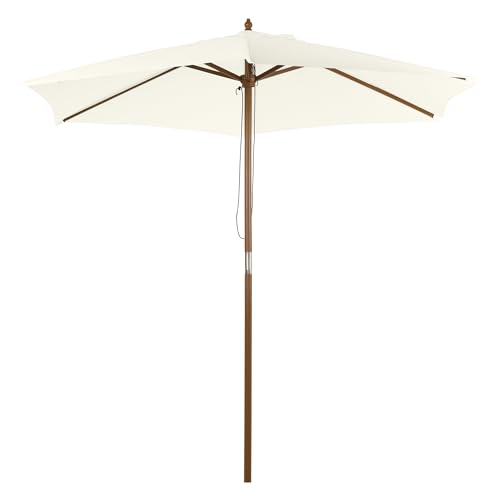 Outsunny Parasol droit parasol de jardin rond grande taille de jardin Ø 2,5 x 2,3H m bois de bambou Blanc