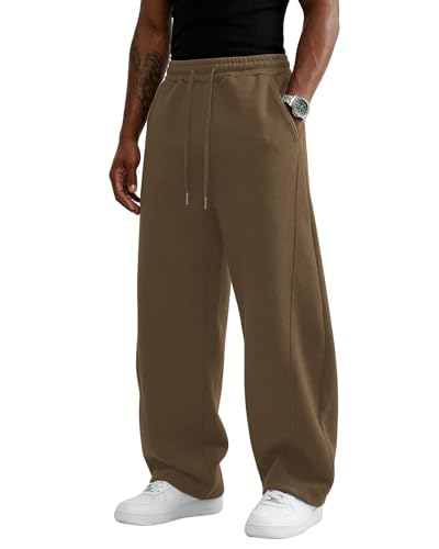 Image of Wangdo Men's Baggy Sweatpants Wide Leg Lounge Cotton Jogging Pants Casual Elastic Waist Joggers with Pockets