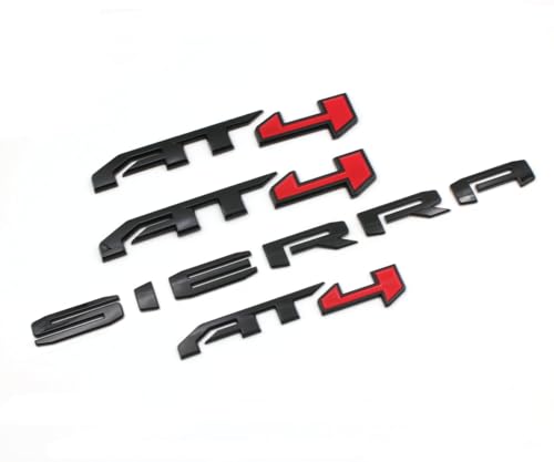 Image of 4PCS Gloss Black Red AT4 Emblem Sierra Letters Compatible with 2019-2024 Sierra 1500 (Gloss Black Red)