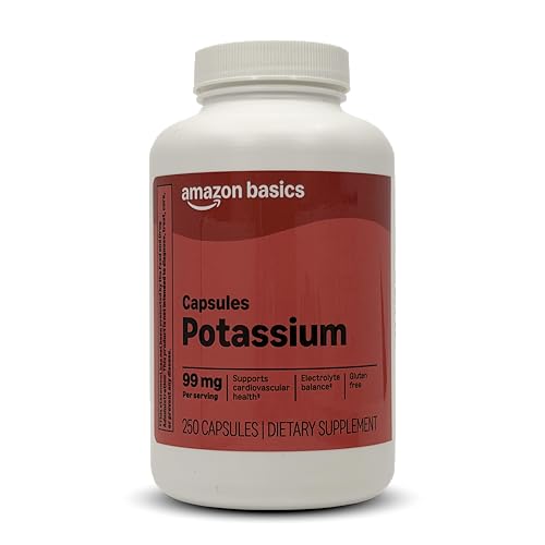Amazon Basics Potassium Heart Health Caplets, 99 mg 250 Count