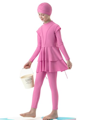 3PCS Girls Bathing Suit Rash Guard Burkini Swimsuits Kids Modest Muslim Swimwear Long Sleeve2
