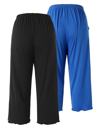 ENJOYNIGHT 2 Pack Women's Capri Pajama Pants Lounge Sleep Bottom with Pockets2
