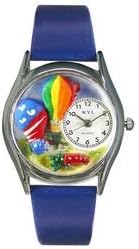 Whimsical Watches Hot Air Ballons Royal Blue Leather and Silvertone Unisex Quartz Watch with White Dial Analogue Display and Multicolour Leather Strap S-1010018 - Image 3