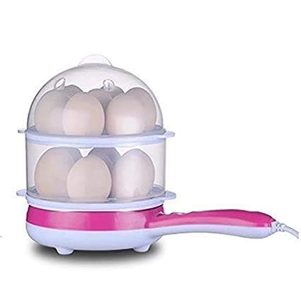 HELOO MART Multifunctional 2 in 1 Double Layer Handle Egg Boiler Electric Automatic Off 14 Egg, Cooking, Boiling and Frying, Multicolor (Double Layer Hendle Egg Boiler NonStick Frying Pan)