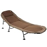 NECO Karpfenliege faltbares Angelbett mit verstellbaren Beinen, Stahlrahmen & Fleece-Polsterung Campingbett Feldbett Klappbar Campingliege in Braun 200 × 74 cm