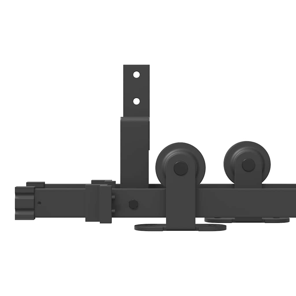 Juego de herrajes para puerta corredera de 152,5 cm, acero negro, capacidad de carga de 80 kg, para puertas de granero con soporte de bypass, ruedas y topes, riel silencioso para armario y