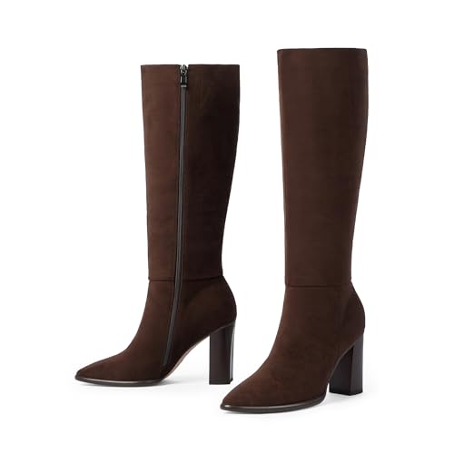 Image of Knee High Boots for Women Pointed Toe Chunky Heel Tall Boots | Side Zipper,Insole Cushioning Foam Tall boots,Fall Spring Winter Fashion Dress Boots,Evening Bridal office Long Boots