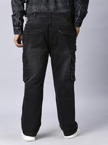 Image of TURNING BLUE Mens Plus Size Black Cargo Relaxed Fit Jeans