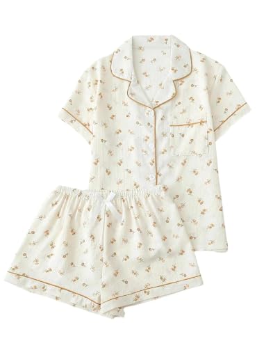 Image of Remidoo Women's Silk Satin Pajama Set Striped Button Up Pjs Short Sleeve Loungewear