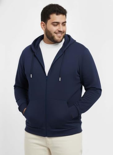 Image of UNSTD Men Solid Maroon Zip-Up Hoodie | Full Sleeve Hooded Sweatshirt with Kangaroo Pockets | Casual Winter Wear for Men