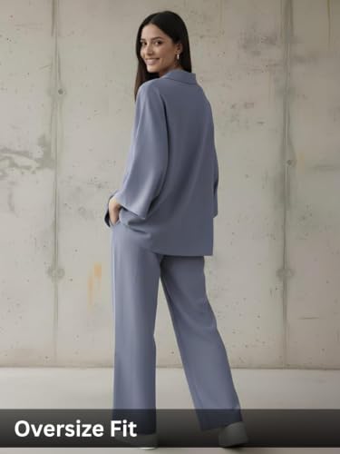 Image of GRECIILOOKS Co Ord Set for Women Stylish | Linen Chex Woman's Oversized Top and Wide Leg Pants Sets | Casual Travel Airport Outfit | Dress for Woman