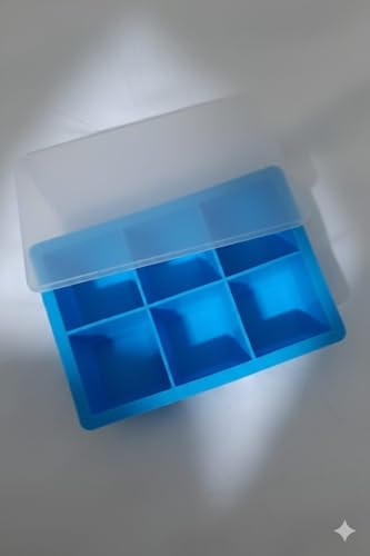 Image of Ice Cube Molds with Lid,Big Silicone Ice Cube Tray for Whiskey,2Inch Square Ice Cube Tray,Easy-Release Ice Mold,Giant Ice Cubes for Bourbon Cocktail (1, Blue)