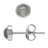 Silvershake 4mm Petite Round Shape Labradorite White Gold Plated 925 Sterling Silver Stud Earrings