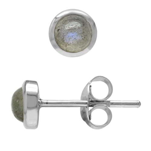 Silvershake 4mm Petite Round Shape Labradorite White Gold Plated 925 Sterling Silver Stud Earrings