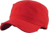 KBETHOS KBK-1466 RED Vintage Distressed Cadet Army Cap Basic Everyday Military Style Hat