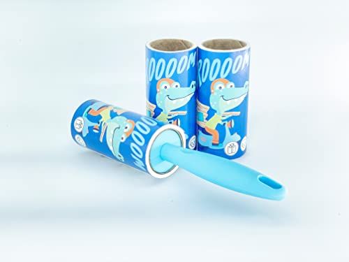 Image of House of Quirk Lint Rollers Brush Reusable Sticky Picker Cleaner Roller Easy-Tear Sheets Pet Hair Lint Roller 10cm Sheet Set of 3 Rolls 180 Sheets, 60 Sheets Each roll Lint Roller Remover - Vroom Dino