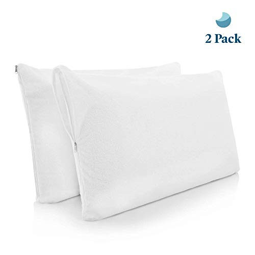LUCID Premium Hypoallergenic 100% Waterproof Pillow Protector - 2-Pack - Universal Fit, Cotton Terry Top