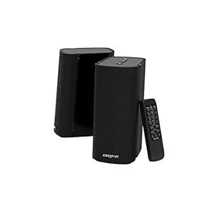 Creative T100 — 2.0 compacte HiFi-desktopluidsprekers, maximaal 80W piekvermogen, Bluetooth 5.0, optische ingang, AUX-in, Wide SoundStage met basregeling voor computers en laptops (zwart)