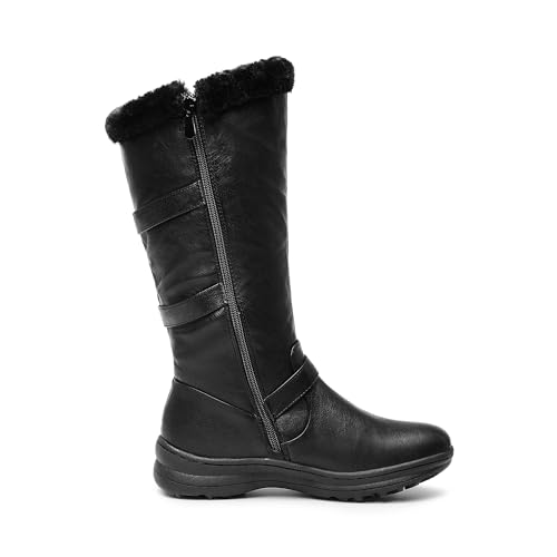 Dream Pairs Women'S Fully Faux Fur Lined Triple Buckle Ruched Snow Knee High Winter Boots Black Pu Size 7 thumb #1