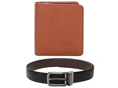 Image of Amicraft Men's Combo Pack of Wallet & Belt |Gift for Birthday.|5 Card Slots PU Leather Formal & Casual Reversible Belt |Free Size Upto 44 Inches|