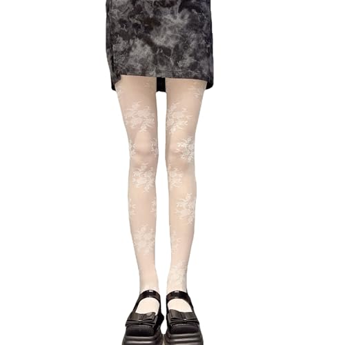 Image of Womens Sheer Tights Sexy Pantyhose Stockings Mesh Floral Patterned Lace Tights for Women Cosplay Party,Nude Roses