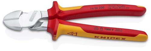 KNIPEX Kraft-Seitenschneider, verchromt, 200 mm, VDE, Chrom-Vanadium Stahl, für Pianodraht, Präzisionsschneiden, geringer Kraftaufwand, 74 06 200