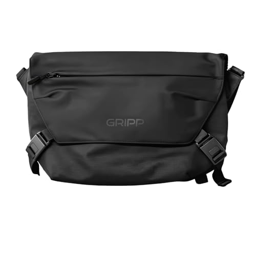 Image of GRIPP Oslo Laptop Sleeve Bag for Laptop /MacBook up to 14 Inch, Crossbody Messenger Style, Wide Flap Closure, Hidden Pockets, Detachable Shoulder & Safety Strap, Trolley Sleeve, Water-Resistant - Black