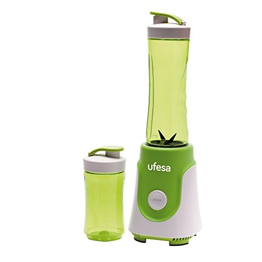 Ufesa BS1000 - Batidora de Vaso Personal, 250W, 0.6 L de Capacidad, Cuchillas de Acero Inoxidable Desmontables y aptas para Picar Hielo, sin BPA, 250 W, 0.6 litros, 2 Velocidades