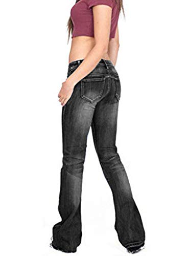 Women Casual Denim Pants Mid Waist Stretch Trousers Slim Flared Mom Jeans2