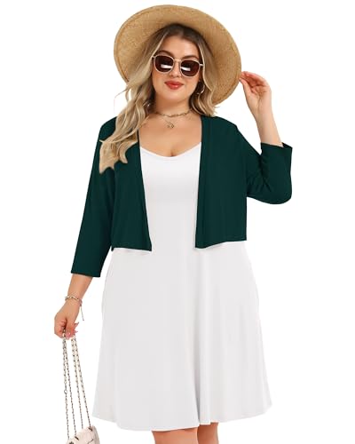 Image of Plus Size Shrugs for Women 3 /4 Sleeve Cropped Cardigan Knit Sweaters Open Front Bolero 2026