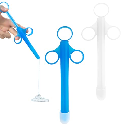 ELNX 2 Aplicadores de Lubricante Reutilizables, Jeringas con Punta Redondeada Suave para Hombres, Mujeres y Parejas (Azul y Blanco)