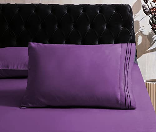 Mocassi Queen Sheet Set - Luxury Hotel 1800 Thread Count Bedding Sheets & Pillowcases - Ultra Soft Breathable & Cooling Bed Sheets - Deep Pocket - Wrinkle Resistant - 6 Piece Set - Queen, Purple #TOP4