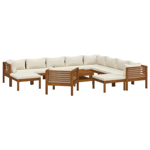 Juego de salón de jardín con cojines de madera maciza de acacia, 12 piezas, 3086943