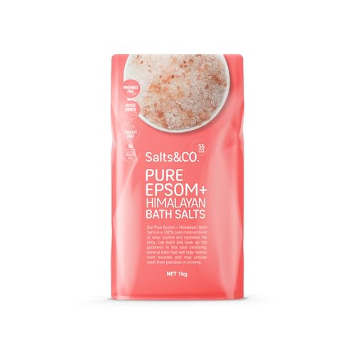 Salts & Co. Pure Epsom & Pink Himalayan Bath Salts 1kg | Unscented Magnesium Sulphate & Mineral Soaking Salts for Bath & Foot Soaks, Home Spa & Self-Care Rituals