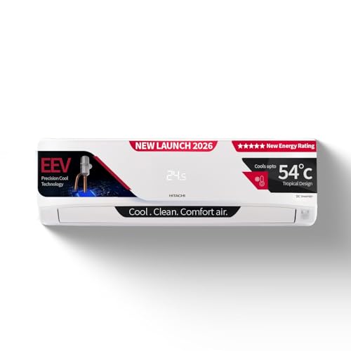 Hitachi 1.5 Ton 5 Star, New Star rated, Inverter Split AC (Copper, Smart View Display, 4 Way Swing, ice Clean, Anti-bacterial Filter,EEV Precision Cool Technology,2026 Model, RAS.V518PCDIBT1, White)