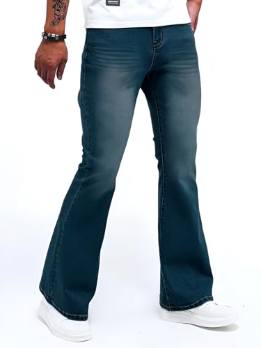 Image of Ben Martin Men's Bell Bottom Jeans || Bootcut Denim Pants || Wide Leg Flared Jeans for Men || High Waist Stretchable Retro Fit || Cotton Jeans for College Casual (1)