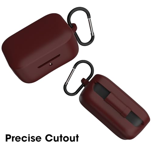 Image of Sounce Earphone Case Cover for Boat Airdopes 800 TWS Soft Silicone Skin Case Cover Shock Absorbing Protective Case with Keychain [Front LED Visible] - Maroon