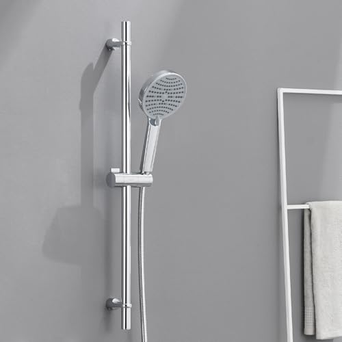 Ulytid Asta Doccia in Acciaio Inox 70cm, Saliscendi Doccia con Doccetta e Tubo e Supporto, Barra di Scorrimento per Doccia e Bagno, Set Doccia Asta, Colonna Doccia senza Miscelatore, Cromo