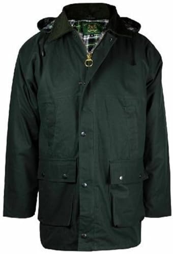 Image of Grunge Wear® Men’s Waxed Padded Jacket With Hooded, Gents Bodywarmer Outdoor Fishing Hunting Shooting Farming Riding Waterproof Winter Coat (Green, S)