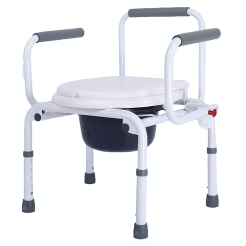 Chaise percée toilette réglable antidérapante avec dossier et seau blanc