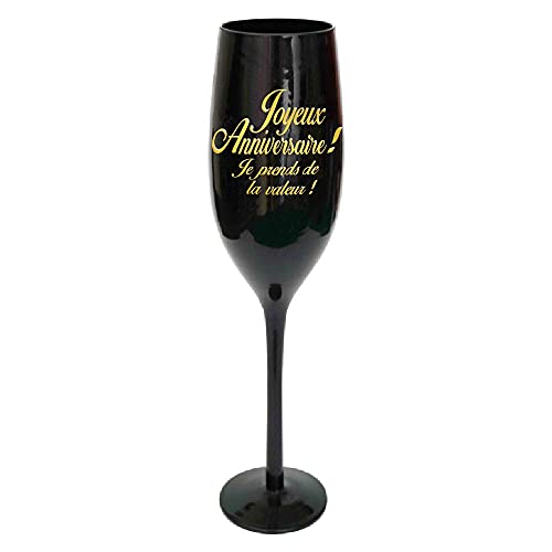 Flute Champagne Joyeux Anniv' Noire effet Or