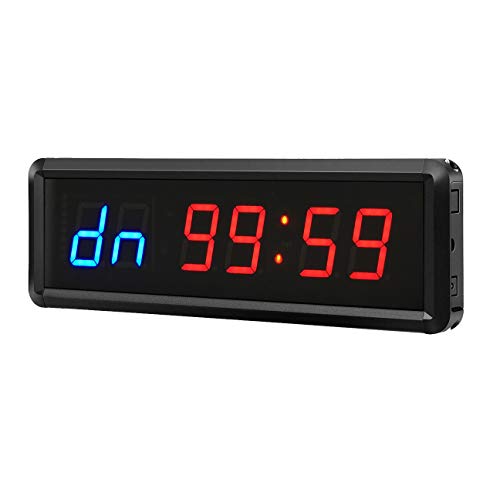 Ledbrigym Gym Timer Clock Digital Interval Tabata Workouts Fitness Wall Small With Remote Home Garage Office Jujitsu School Referee Studio Church Service (Two Blue+Four Red 1.5") #TOP6