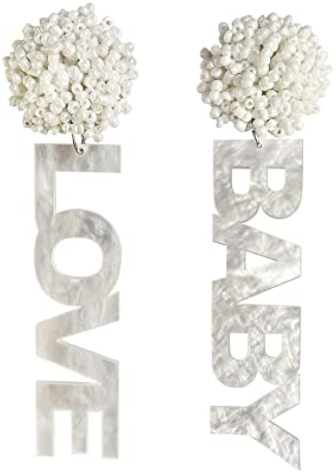 LOVE BABY Sign Earrings for Gender Reveal, Pregnancy Announcement, Baby Shower Party decorations – by JTRF (White)