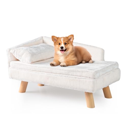 SOARS Hundesofa, Katzensofa mit Rückenlehne, Kissen & Holzbeinen, Hundecouch für kleine Hunde, Hundebett erhöht, Haustiersofa, 71 x 43 x 40 cm,...