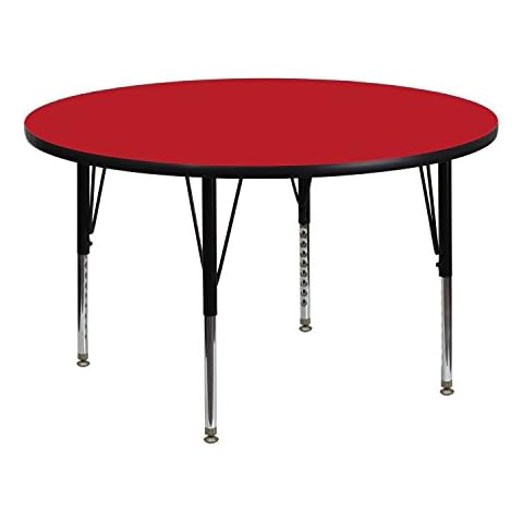 Classroom Essentials 48'' Round Red HP Laminate Activity Table - Height Adjustable Short Legs Cover